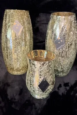 Buy Vases Set Of 3 Pieces Crackle Glass Effect Vases $59.99 • 56.69£