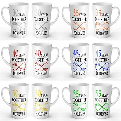 Buy 17oz Pair Of Mr & Mrs Together Forever Anniversary (1st-70th) Gift Latte Mugs • 14.99£