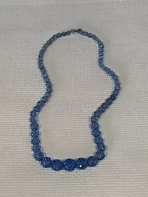 Buy Vintage 1930s Art Deco Blue Faceted Glass Graduated Beaded Necklace • 25£