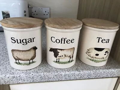 Buy Cloverleaf Cow,sheep,pig, Tea/Coffee/Sugar Set Canister Storage English Pottery • 18.98£