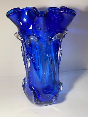 Buy Heavy Blue Hand Blown Cobalt Glass Vase, 10 , Cool Texture Design • 28.50£