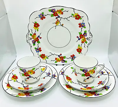 Buy Vintage Art Deco 1930's Foley China Floral Pattern 593 Tea For Two -Hand Painted • 34.99£