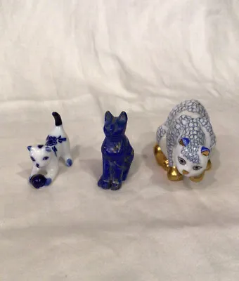 Buy Fabulous Lot Of Quality Cats Delft Lapis Porcelain Blue And White Miniature Cat • 75.55£
