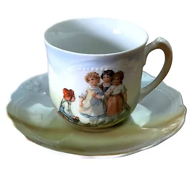 Buy Childs Cup & Saucer Set - Children At Play - Made In Germany Early 1900s VG • 22.05£