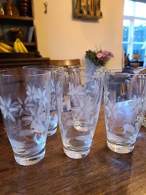 Buy 5 Vintage Etched Glass Cordial Glasses Tumblers Flowers Heavy Bases • 18.50£