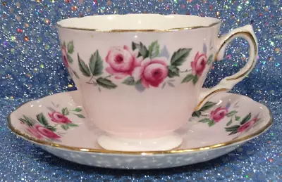 Buy Vintage Colclough England Bone China Cup & Saucer Set Pink With Pink Roses • 18.94£
