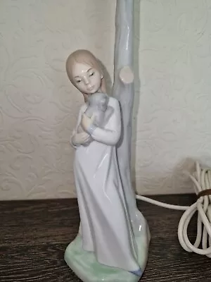 Buy Lladro NAO Table Lamp Of A Young Girl Holding Her Puppy Dog • 85£
