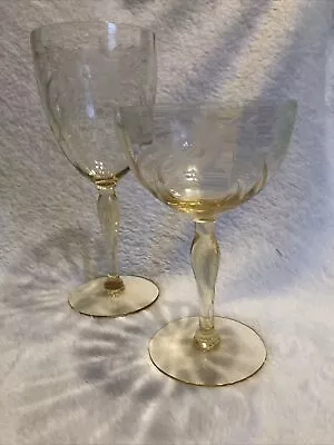 Buy Yellow Gray Wheel Cut Flower Art Deco Water Goblet & Champagne Cocktail • 18.67£