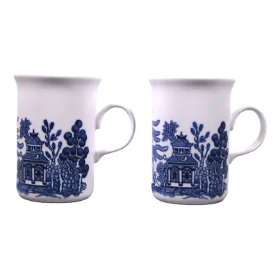 Buy Vintage Churchill Blue Willow Tall Coffee Mugs Pagoda Trees Chinoiserie Lot Of 2 • 14.41£