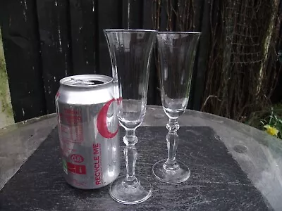 Buy 2 X Vtg Ribbed Glass Small Size Champagne Flute Glasses Faceted Stems And Knops • 12£