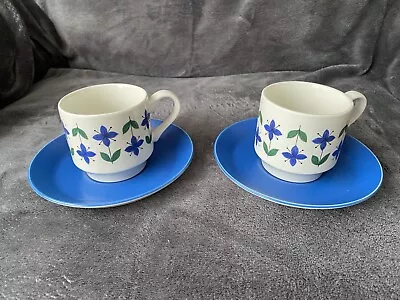 Buy Vintage 1960s Midwinter Roselle Cups & Saucers X2 Retro Blue & Green Lot A • 6.50£