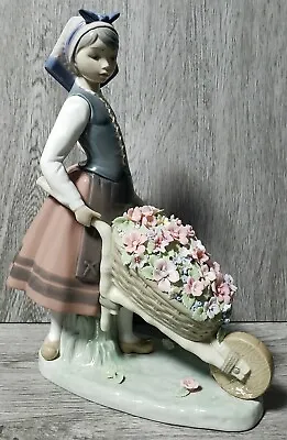 Buy Lladro DAISA 1983's Glossy Porcelain Figurine, Girl With Wheelbarrow Of Flowers • 220£