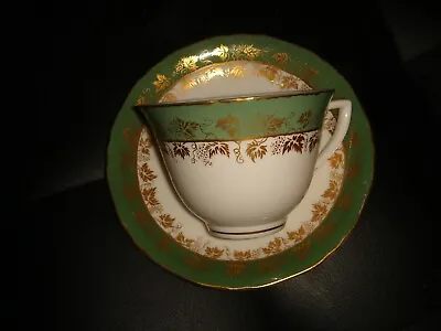 Buy Bone China Cup And Saucer Royal Worcester Arundel Vgc Vintage Green Gold • 12£