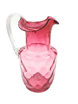 Buy Antique Victorian Cranberry Glass Pitcher Small Jug With Clear Handle • 20£