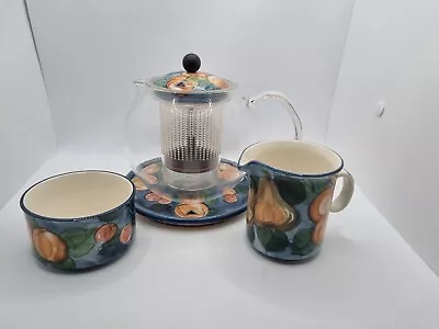 Buy Vintage Jersey Pottery Table Set Hand Painted Bodum Tea Pot Milk Jug Sugar Bowl • 49.99£
