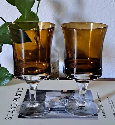 Buy Denby Mirage Amber Brown Cased Glass Juice Wine Goblet Danish Modern VTG Set 2  • 45.31£