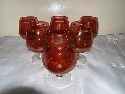 Buy Vintage 6 X Cranberry / Clear Glass Liqueur Glasses 4in High • 16.99£