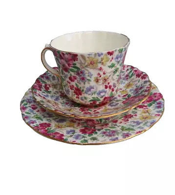 Buy Vintage Old Royal  Bone China Trio Ditsy Chintz Cup Saucer Plate Gilt Gold 2 • 9.99£