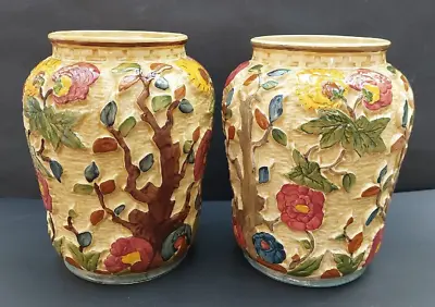 Buy A Pair Of Large  H J Wood 'Indian Tree' Vases 21cm  Size 573 1960s • 28£