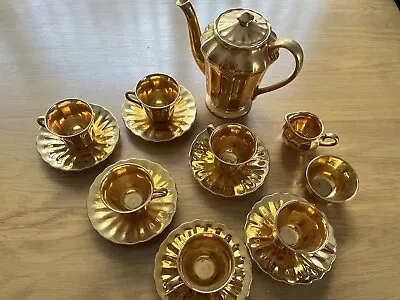 Buy Vintage Wade 15 Piece Gold Gilded Complete Coffee / Tea Set, Excellent Condition • 0.99£