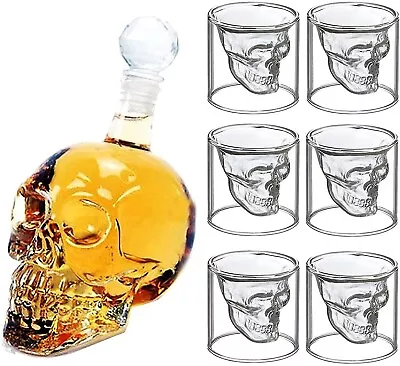 Buy 7Pcs/Set Transparent Skull Decanter 700ml With 6 X 75ml Crystal Clear Glasses • 24.99£