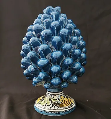 Buy Blue Handmade Porcelain Sicilian Pine Cone 8.5 In (22 Cm) Tall • 151.44£