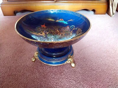 Buy W&R Carlton Ware Mikado Pagoda Blue Royale Fruit Bowl With Stand Art Deco • 44.99£
