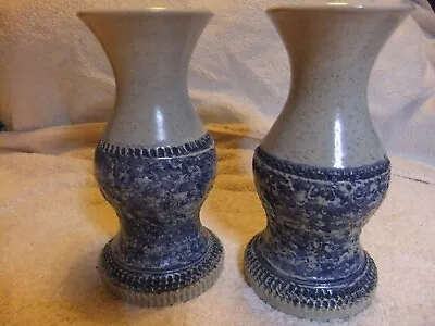 Buy Purbeck Pottery Pair Of Vintage Blue And Gray Hand Crafted Vases • 22£