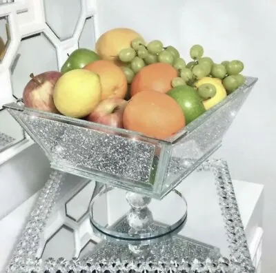 Buy Crushed Diamond Fruit Bowl Crystal Silver Large Tableware Kitchenware Serving • 49.99£