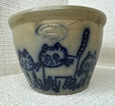 Buy Beaumont Pottery Salt Glaze Crock Colbalt Blue Kittens Cats 1986 York Maine • 82.82£