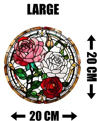 Buy Decorative Roses Stained Glass Effect Static Cling Window Sticker Colourful Gift • 9.99£