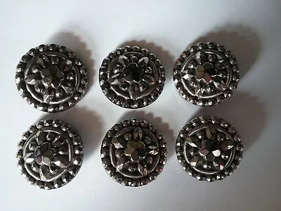 Buy Set Of 6 Antique Victorian Black Glass Mourning Lustre Buttons 25mm • 30£