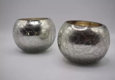 Buy Cracked Glass Mirror Effect Candle Holders Pair Silver Candle Votive Tea Light • 4.99£
