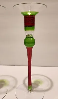 Buy Set Of 14  Tall Hand Blown Glass Red & Green Taper Candlestick • 47.16£