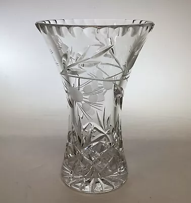 Buy Vintage Cut Crystal Flared Vase Etched Thistle Pattern Star Cut Base 15cm • 20£