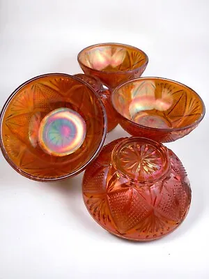 Buy Set Of 5 Antique Marigold Carnival Glass Bowls Sowerby ‘Split Diamond’ • 37.50£