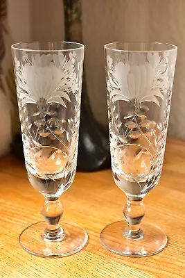 Buy Royal Brierley Crystal Honeysuckle Champagne Flute Glasses X 2 Perfect • 39.99£