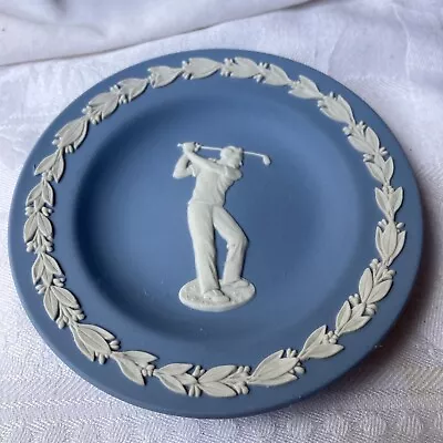 Buy Vintage Wedgwood Blue Jasperware Trinket Plate Man Playing Golf • 10£