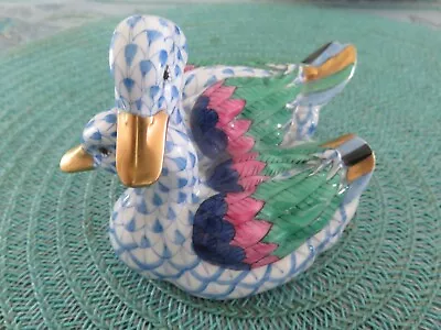 Buy Herend Porcelain Blue Fishnet Small Pair Of Ducks 4” Exc • 144.07£