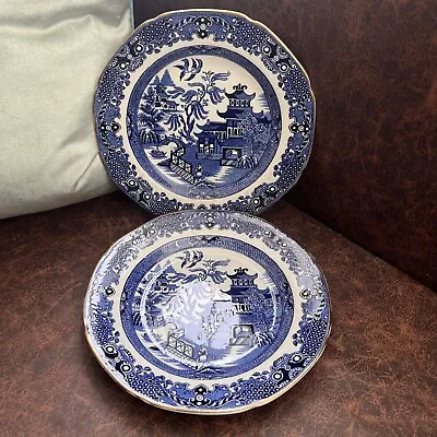 Buy Burleigh Ware - Willow - Pair Of 7  Side Plate Gilt Detail - VGC • 9.99£