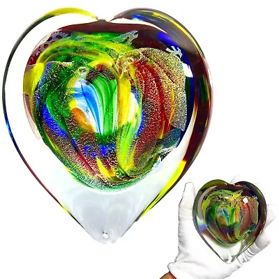Buy Karg Dichroic Paperweight Magnum Heart Art Glass Iridescent Veined 4.5 In Signed • 141.99£