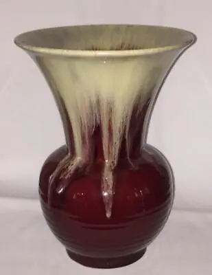 Buy Vintage Flambe Ox Blood Or Sang De Boef Drip Glaze Flared Pottery Vase 1960+ • 15.50£
