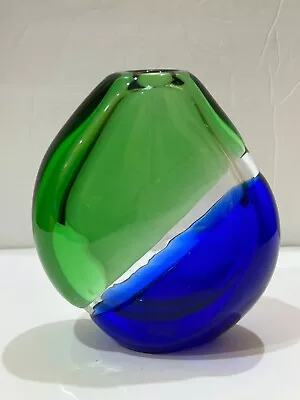 Buy Vintage Murano Glass Blue And Green Vase 7” • 288.33£