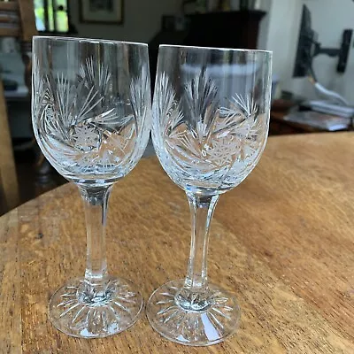 Buy Two American Cut Crystal Pinwheel Wine Glass Hex Stem Glasses • 9.99£