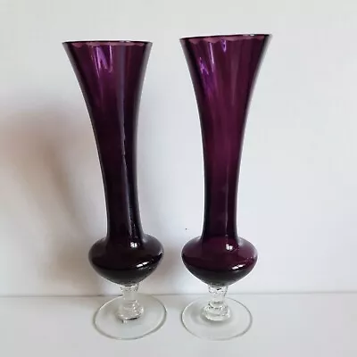 Buy Vintage Art Glass Vase Purple Maroon Italian Style Twisted Stem H 20 Cm X 2 • 13£