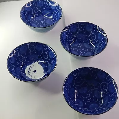 Buy Set Of 4 Blue & White Japanese Pottery Aoi-Karakusa Rice Bowl Made In Japan Mint • 31.82£