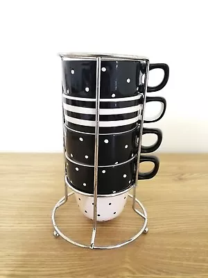 Buy Marks & Spencer Black And White Stacking Ceramic Coffee Mugs With Rack • 19.99£