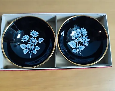Buy Vintage Wade Pair Black Floral China Round Dishes New Boxed  • 10£