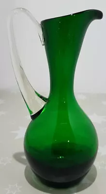 Buy Hand Made Glass Green Jug 23 Cm Big Handle Fast Delivery Pre-owned Very Good Con • 45£