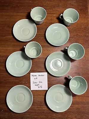 Buy Vintage Beryl Woods Ware Teacup X 5 & Saucer X6  Mint Green Utility Ware • 10£